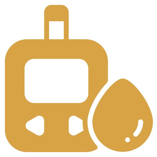 Blood glucose meter and blood drop icon, representing diabetes as a skin tag risk factor