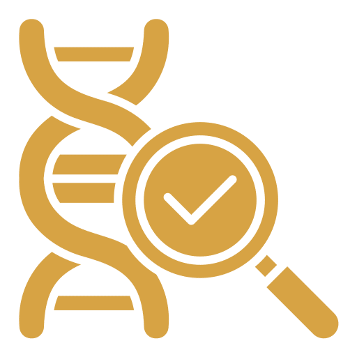 DNA strand and magnifying glass icon, representing genetic predisposition to skin tags
