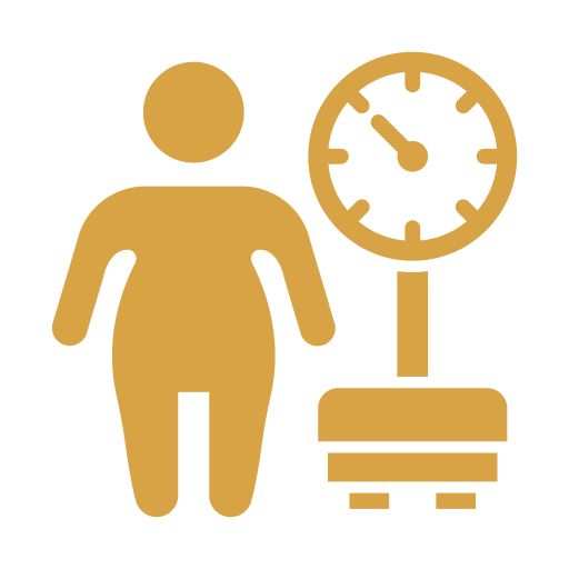 Icon of a person standing beside weighing scales, representing excess weight as a skin tag risk factor
